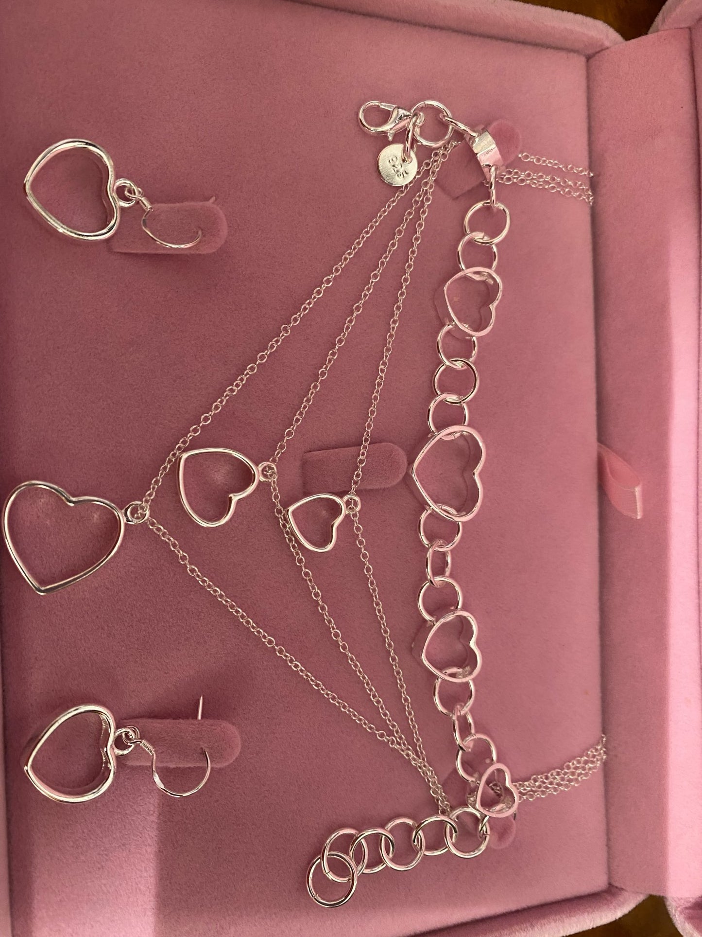 Silver Heart Bracelet, Necklace & Earrings Set