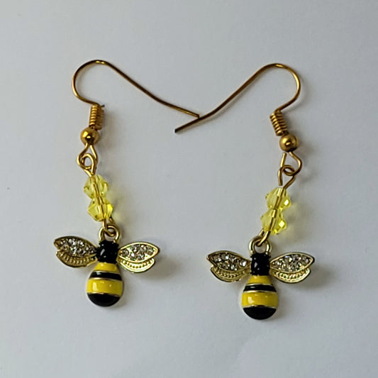Golden Bee and Crystal Earrings