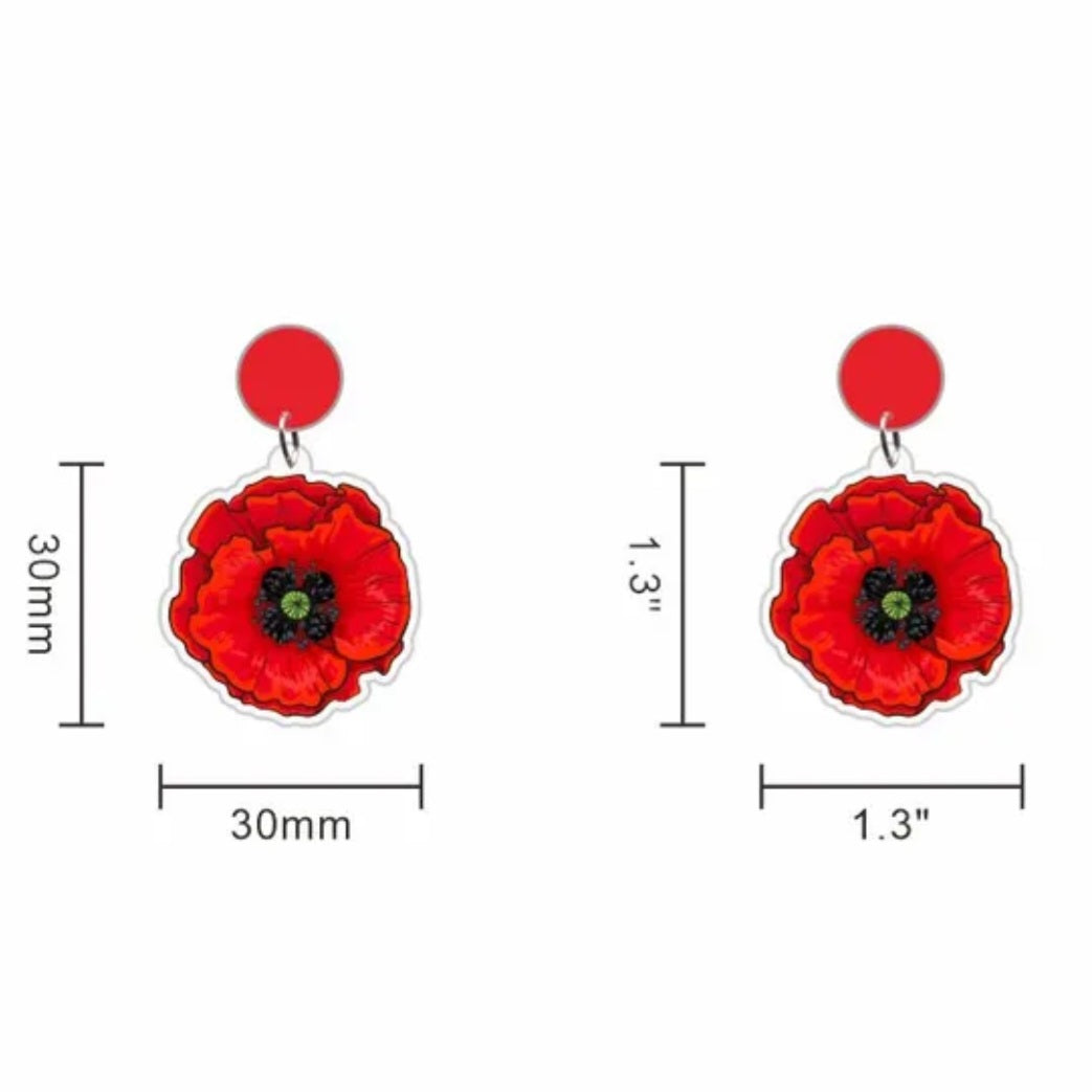 Red Poppy Flower Earrings