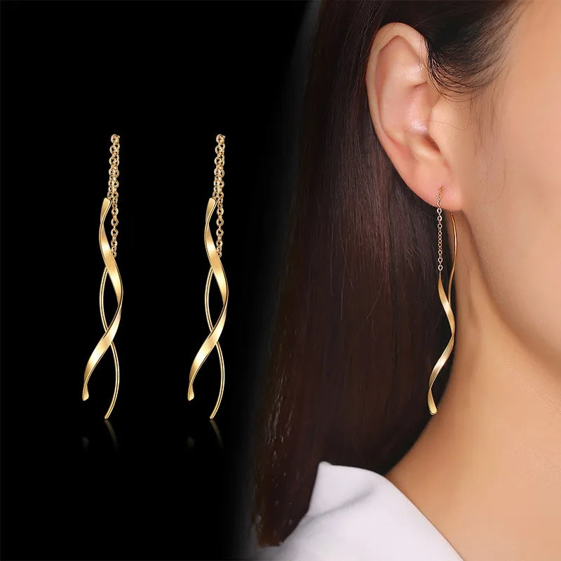 Gold Twist Chain Drop Earrings