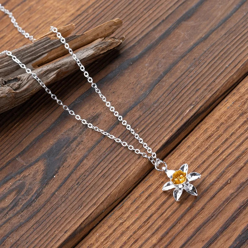 Silver and Gold Daffodil Necklace