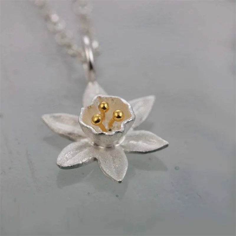 Silver and Gold Daffodil Necklace