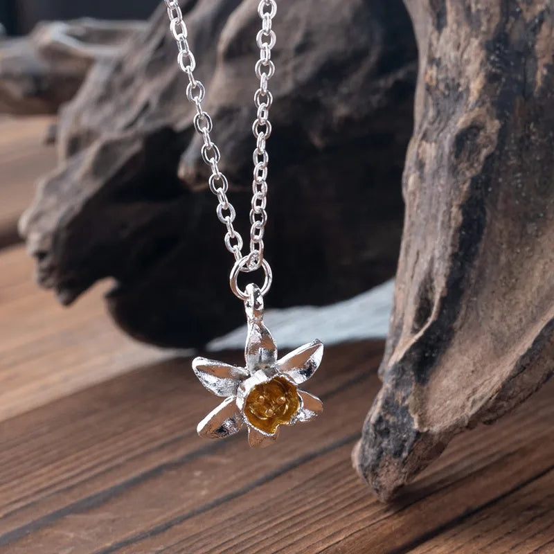 Silver and Gold Daffodil Necklace