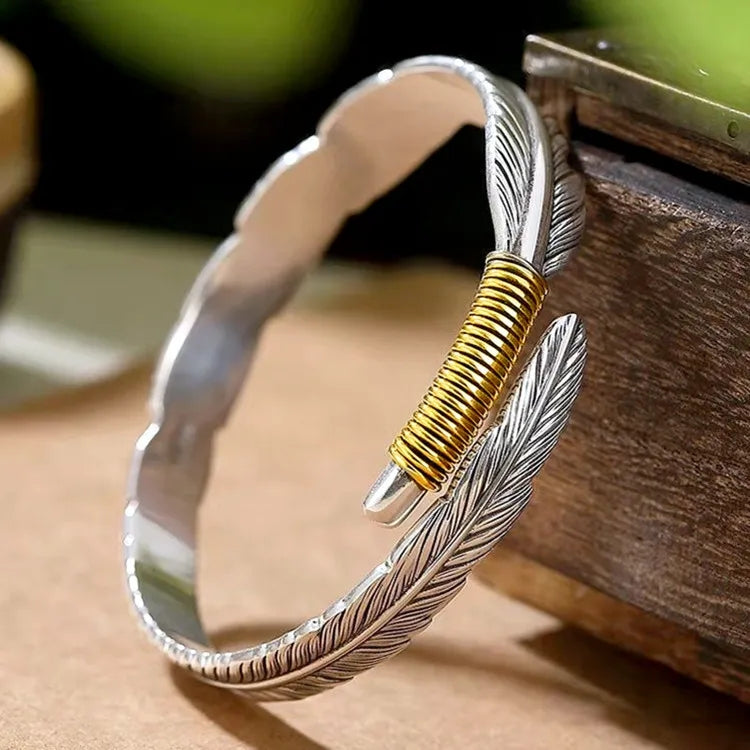 Retro Silver Feather Bracelet