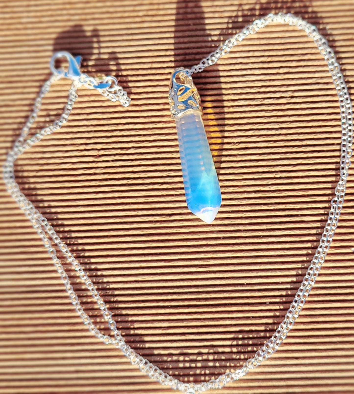 Moonstone crystal & silver chain necklace