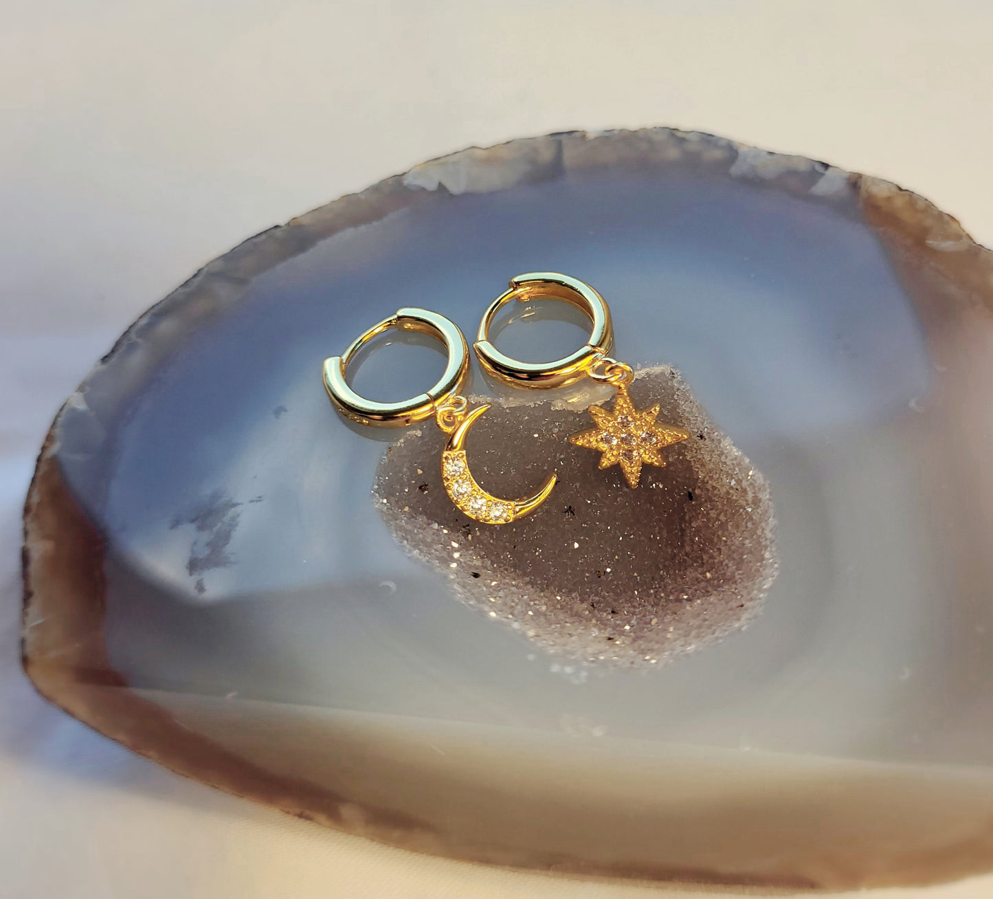 Star and Moon Gold Small Hoop Earrings