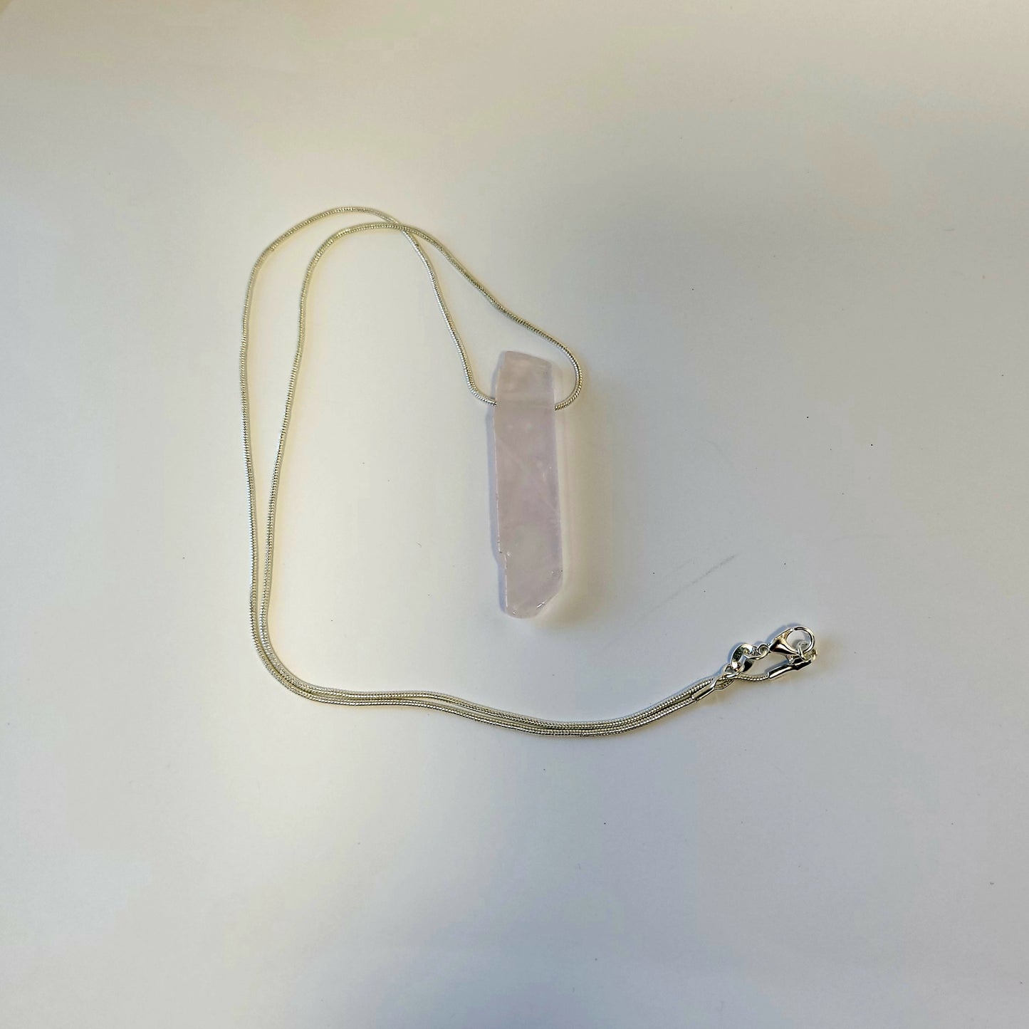 Pink Rose Quartz Slice crystal & silver chain necklace