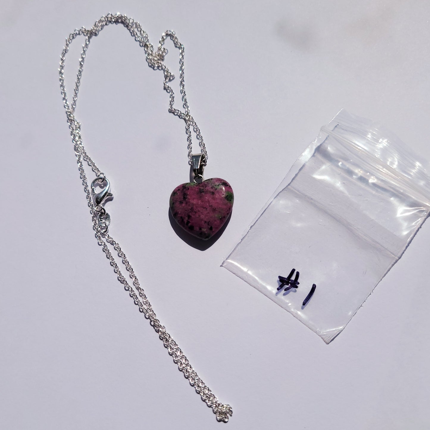 Green & Red Treasure Heart crystal & silver chain necklace