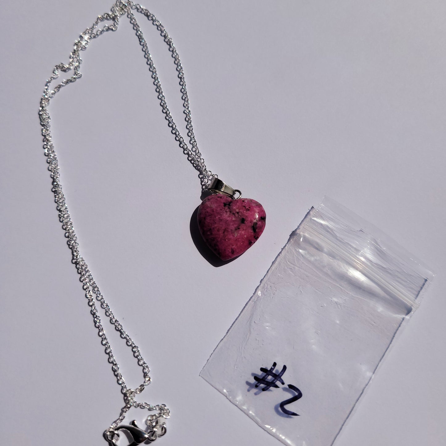 Green & Red Treasure Heart crystal & silver chain necklace