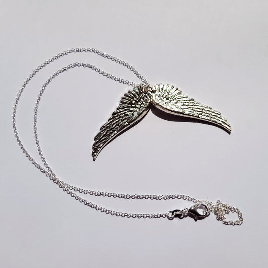 Angel Wing Silver-tone Pendant with Sterling Silver Chain Necklace