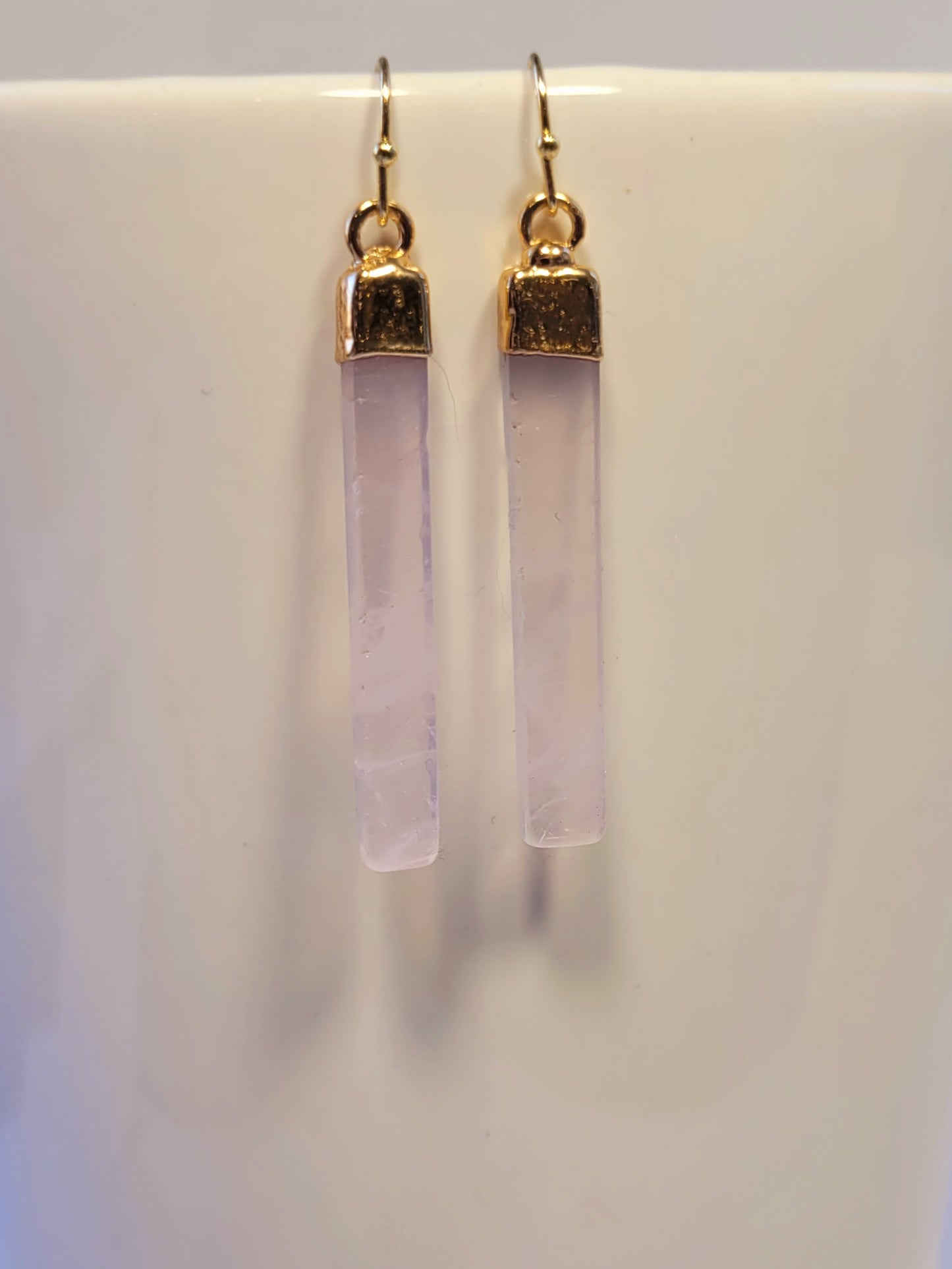 Rose Quartz Slice Crystal Gold Earrings