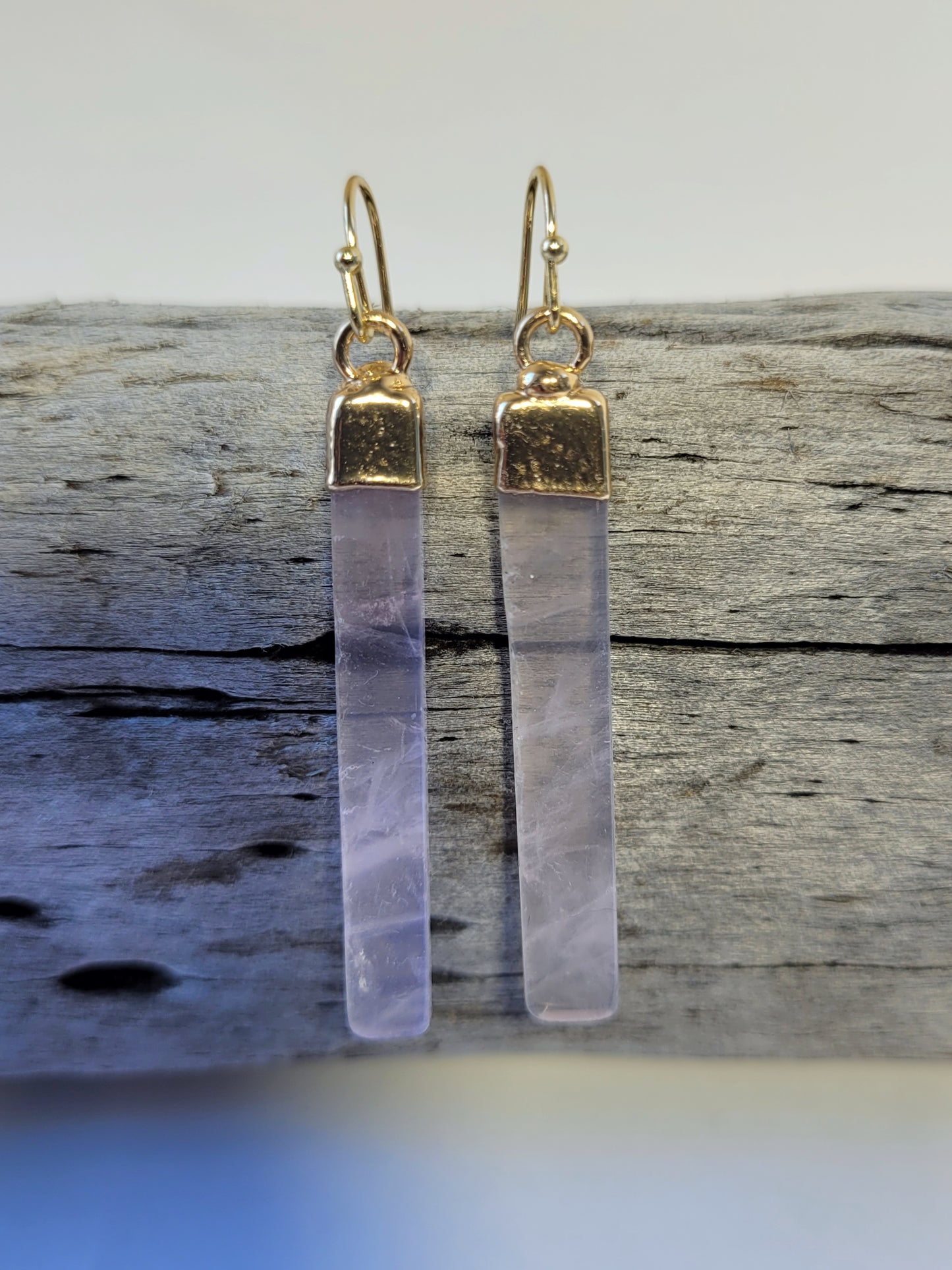 Rose Quartz Slice Crystal Gold Earrings