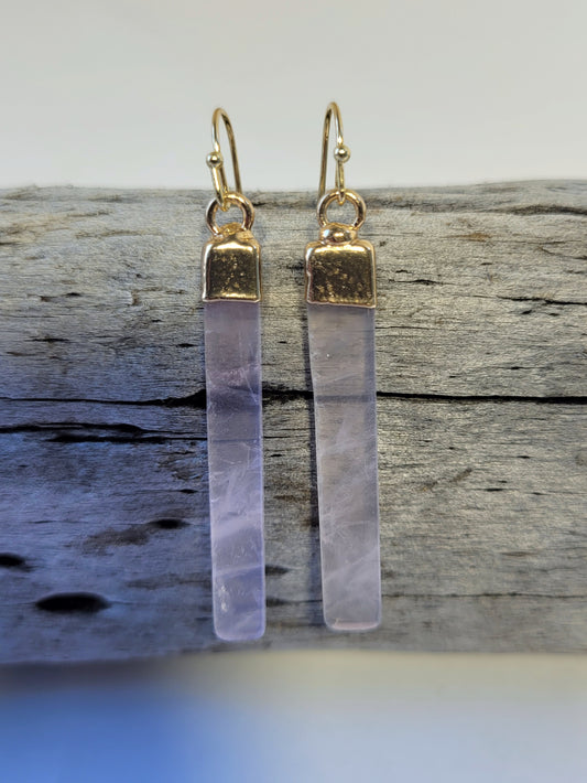 Rose Quartz Slice Crystal Gold Earrings