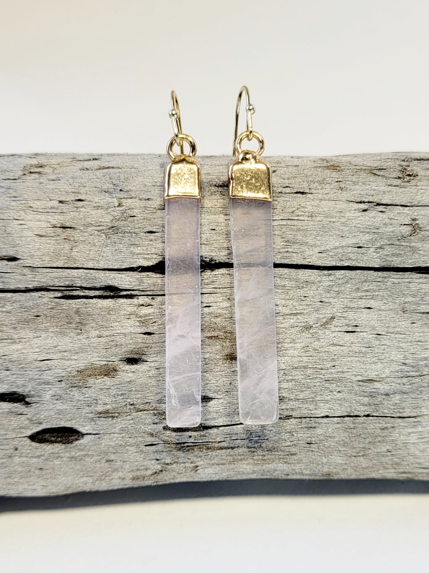 Rose Quartz Slice Crystal Gold Earrings