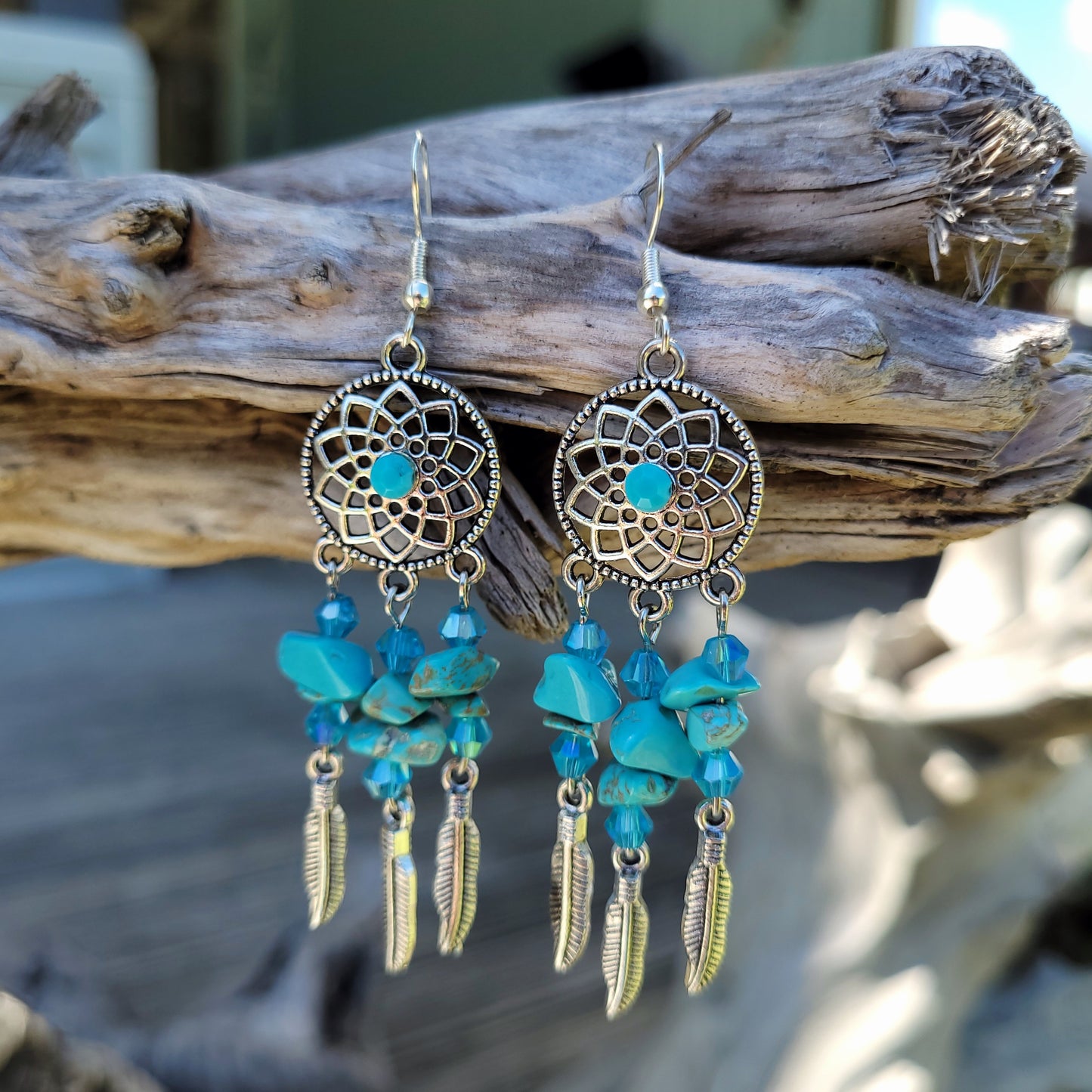 Dreamcatcher Turquoise Stones & Crystals Earrings