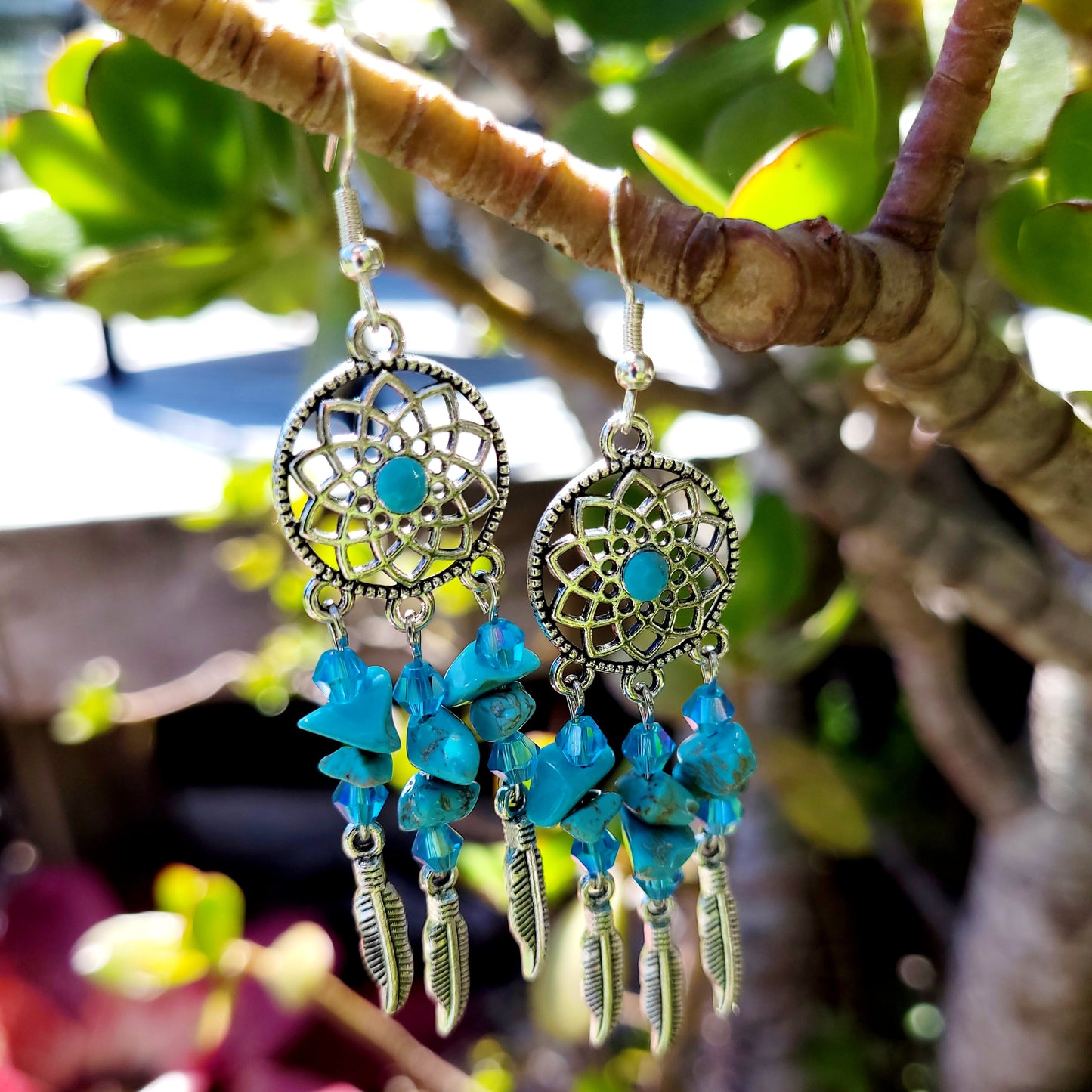 Dreamcatcher Turquoise Stones & Crystals Earrings