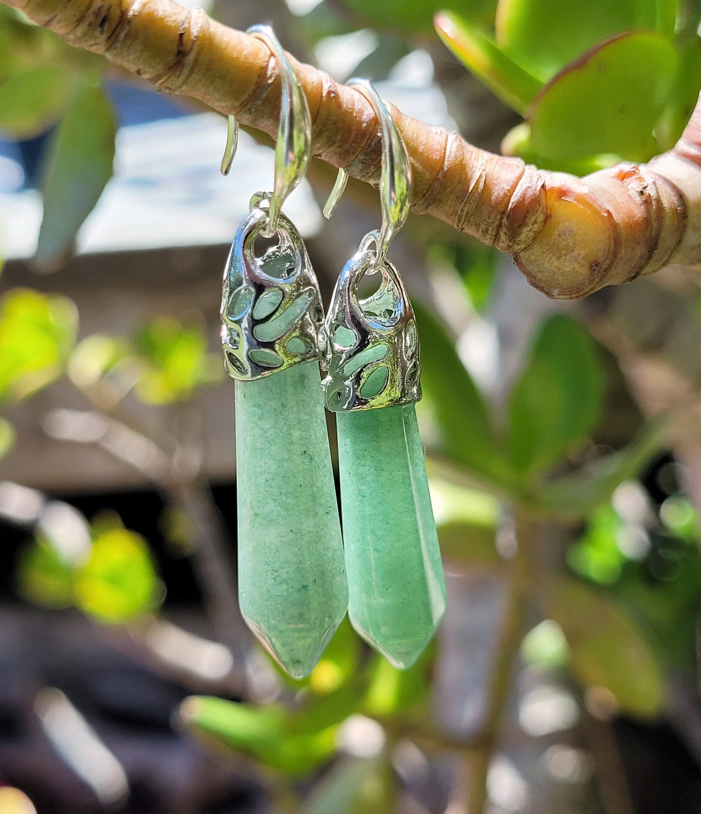 Green Aventurine Crystal & Silver Earrings