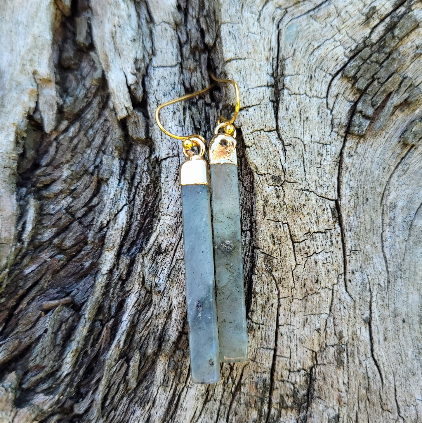 Labradorite Slice Crystal Gold Earrings