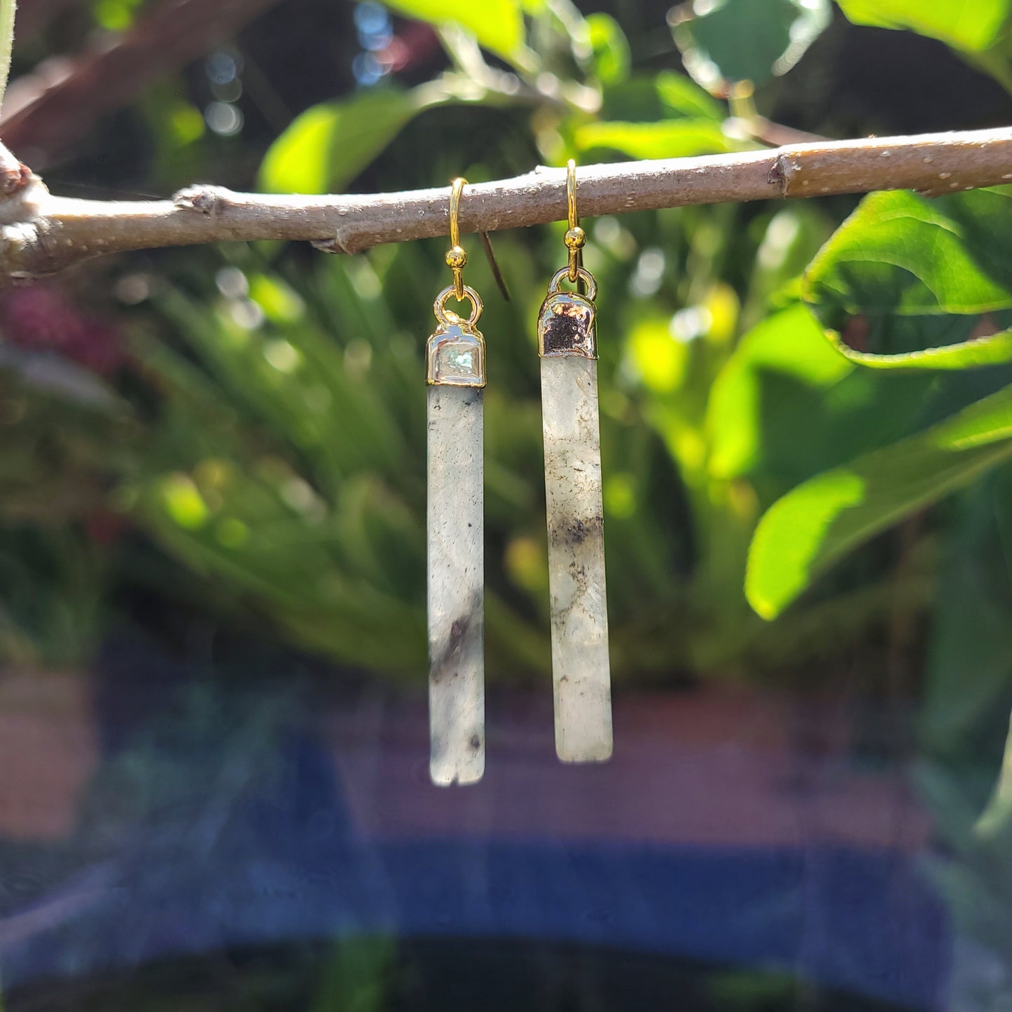 Labradorite Slice Crystal Gold Earrings