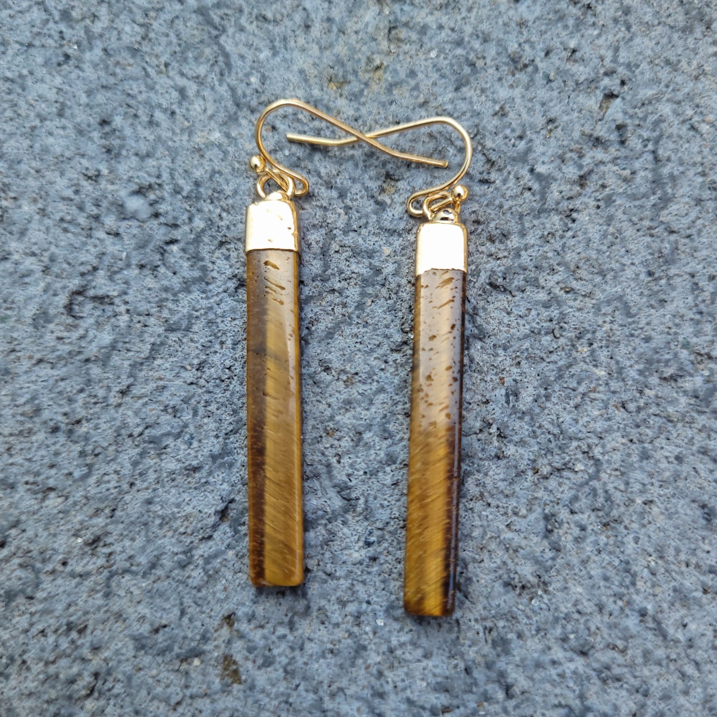 Tiger Eye Slice Crystal Gold Earrings