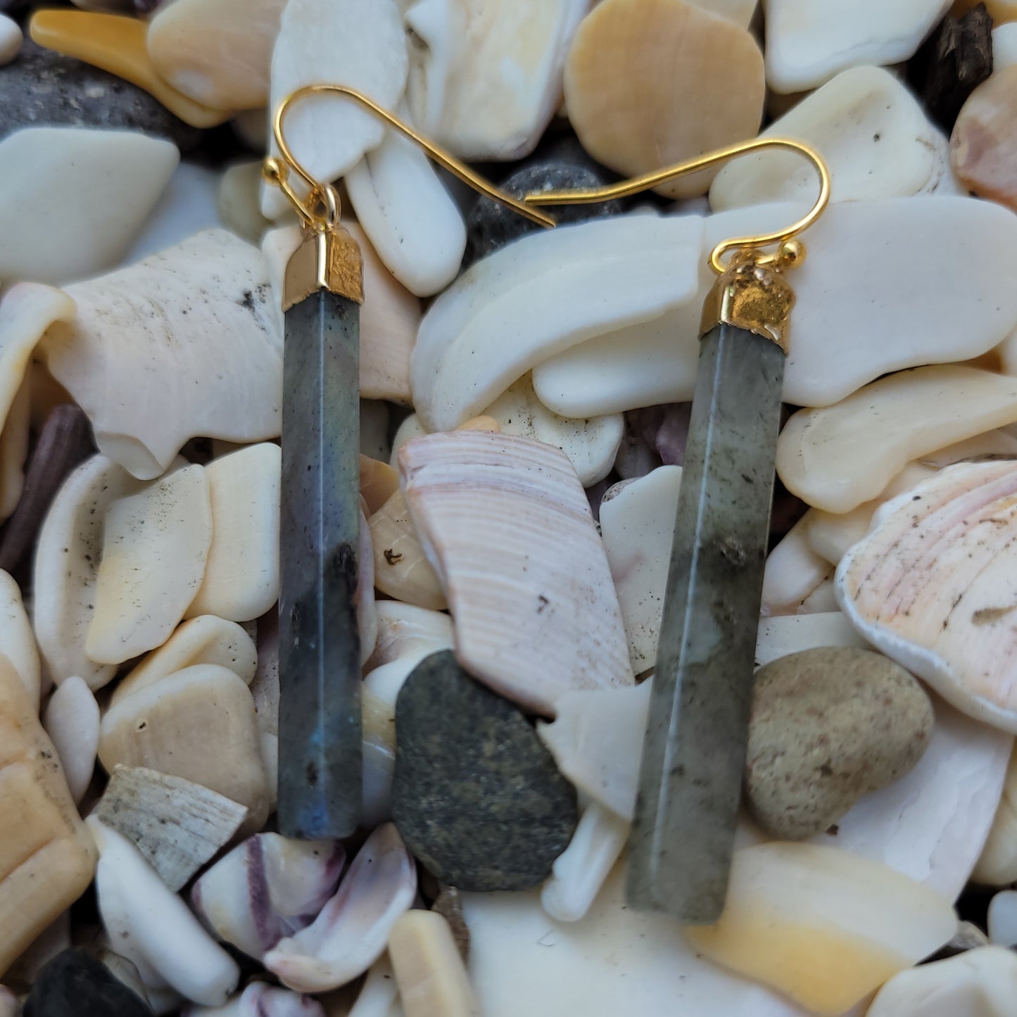 Labradorite Slice Crystal Gold Earrings