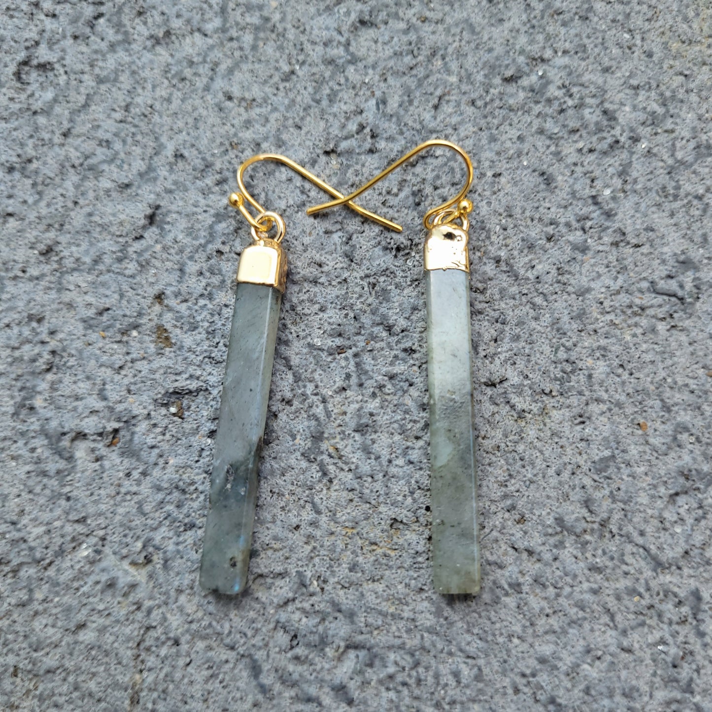 Labradorite Slice Crystal Gold Earrings