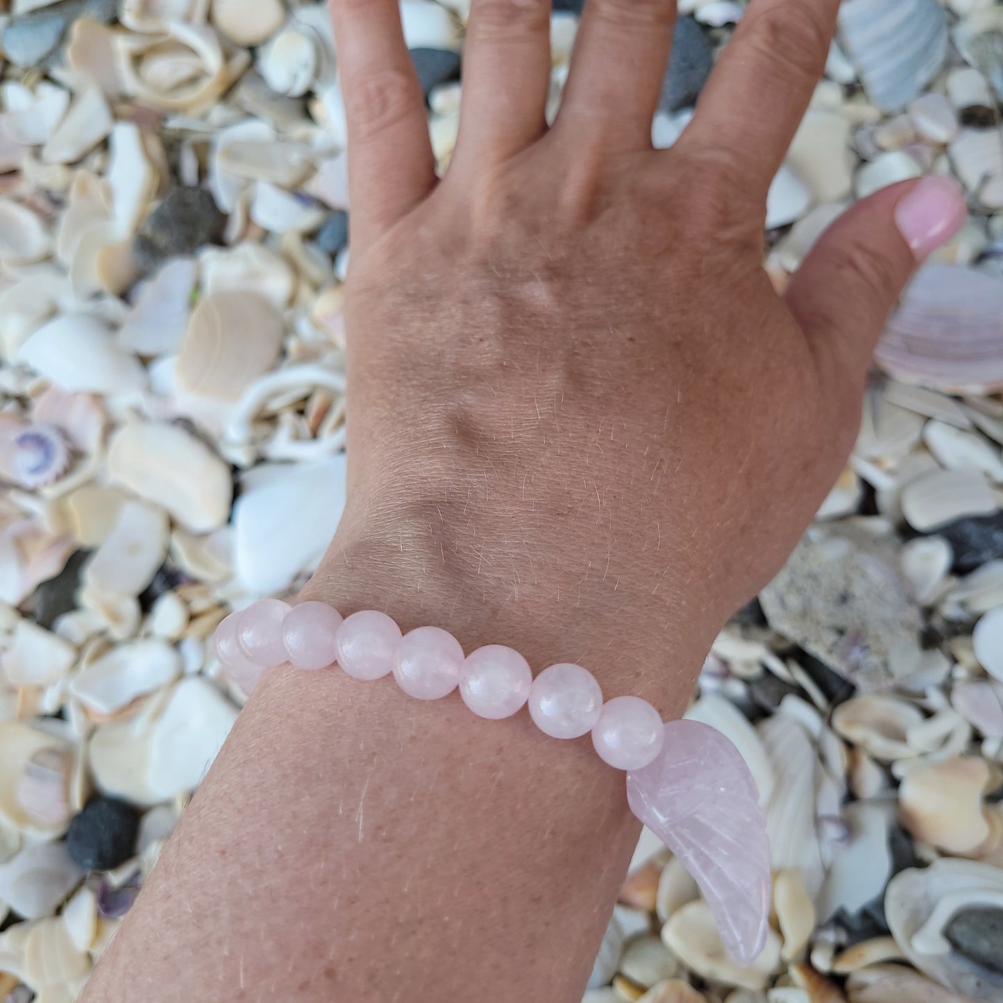 Rose Quartz Bracelet with Angel Wing Charm