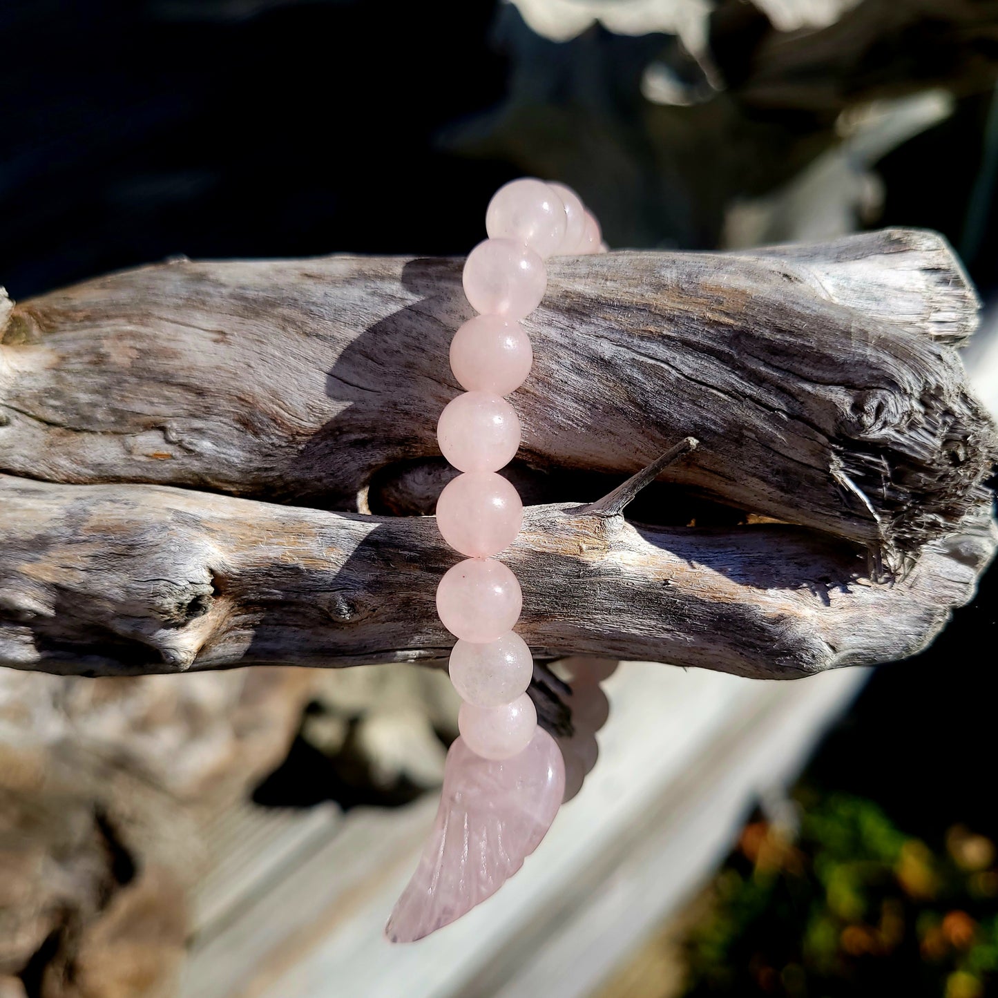 Rose Quartz Bracelet with Angel Wing Charm