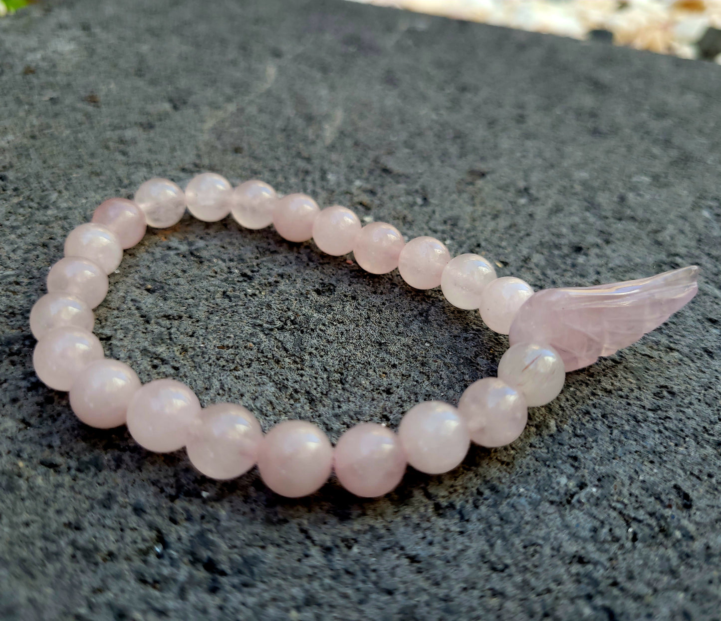 Rose Quartz Bracelet with Angel Wing Charm