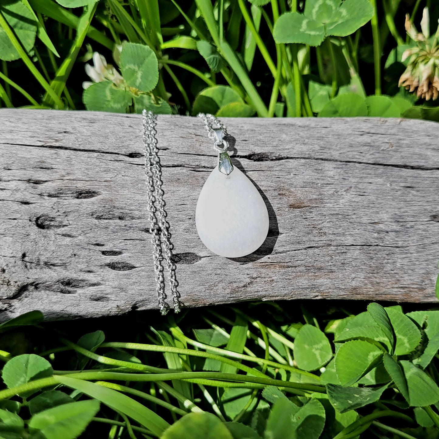 Teardrop White Selenite Pendant Necklace