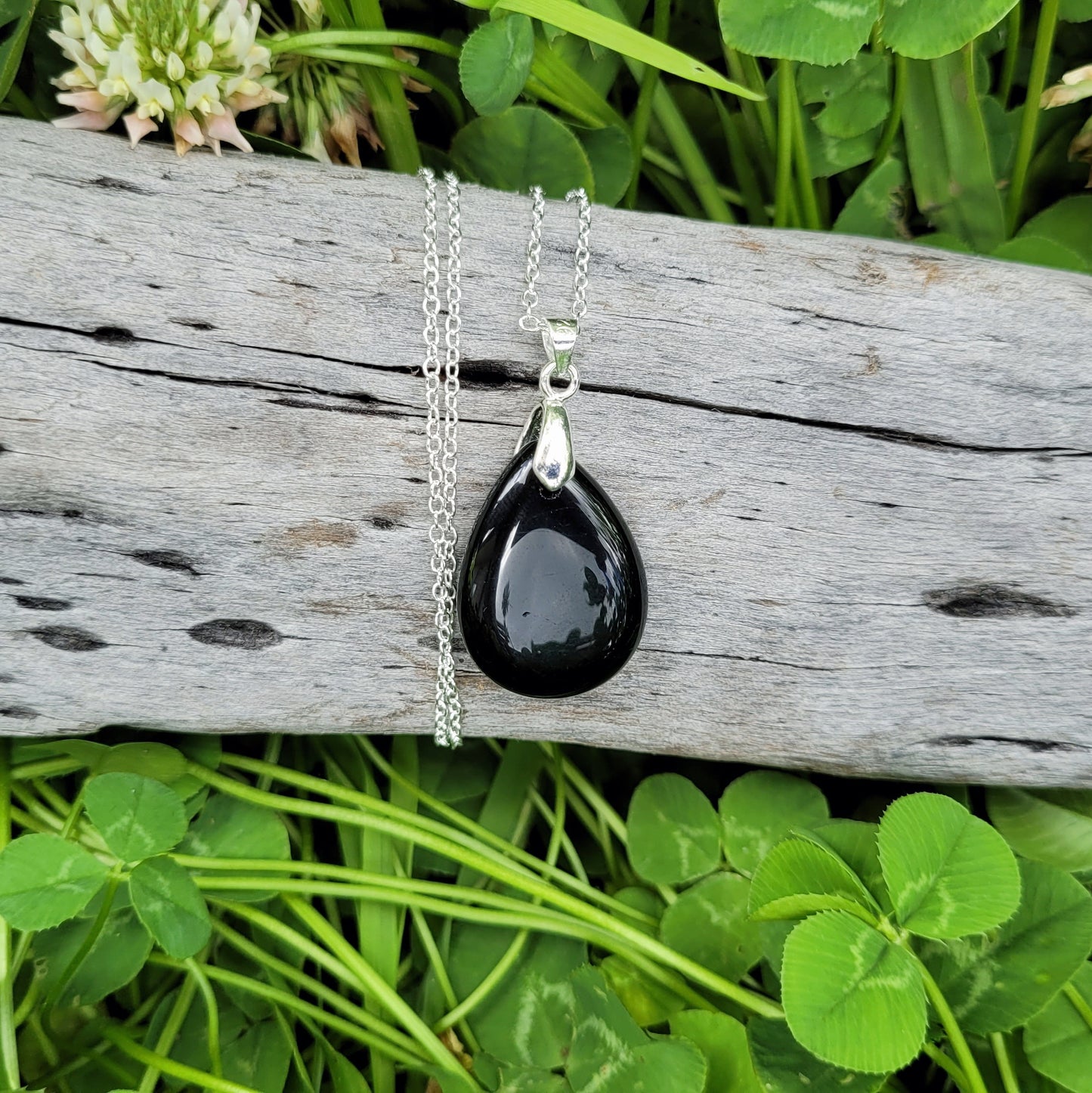 Teardrop Black Obsidian Pendant Necklace