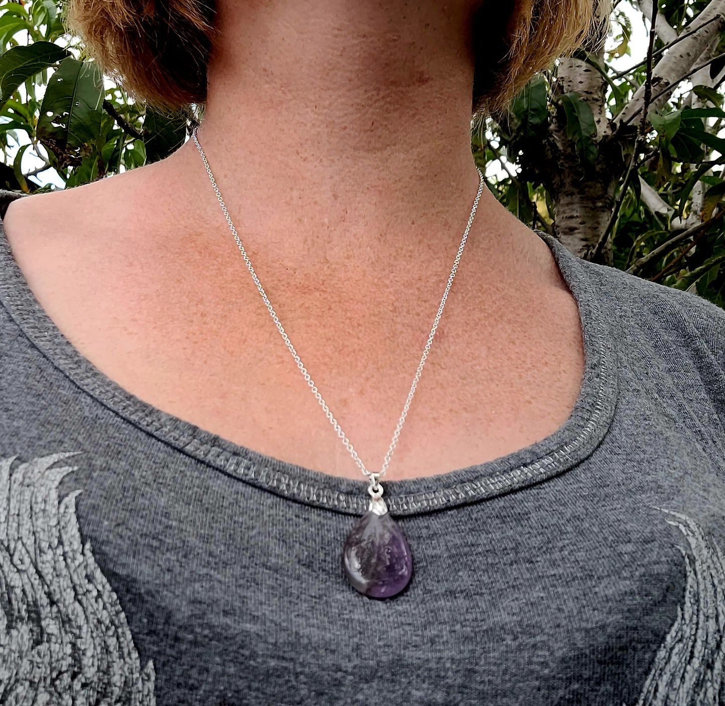 Teardrop Purple Amethyst Pendant Necklace