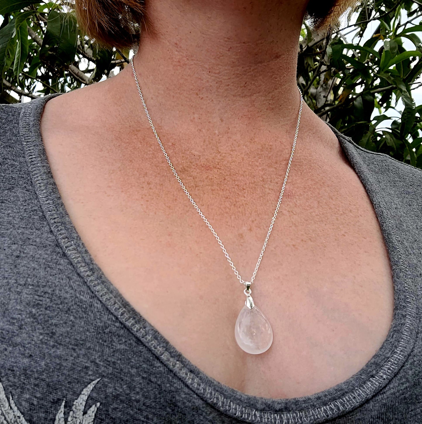 Teardrop Clear Quartz Pendant Necklace