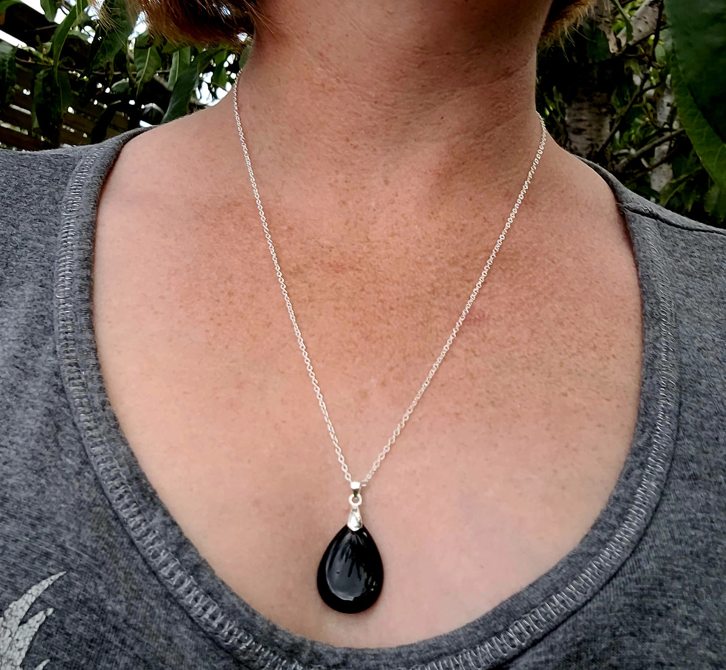 Teardrop Black Obsidian Pendant Necklace