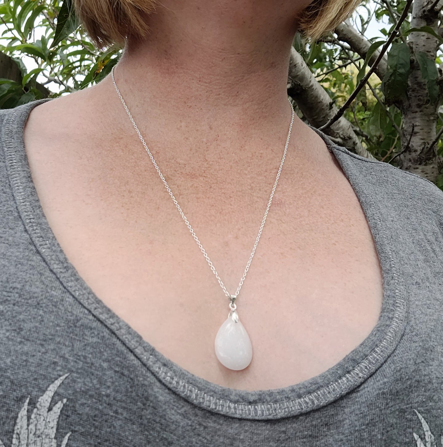 Teardrop White Selenite Pendant Necklace