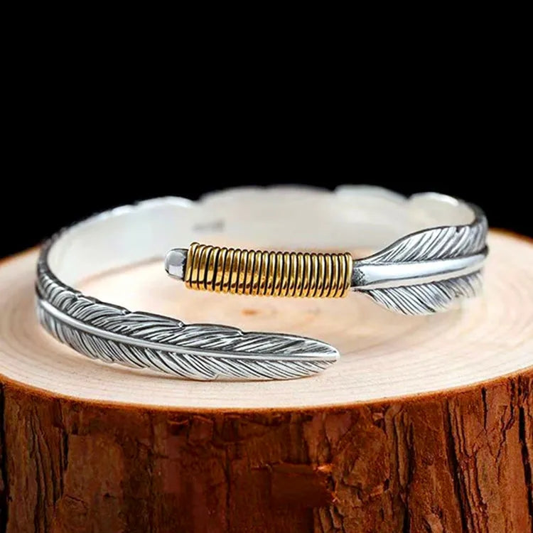 Retro Silver Feather Bracelet