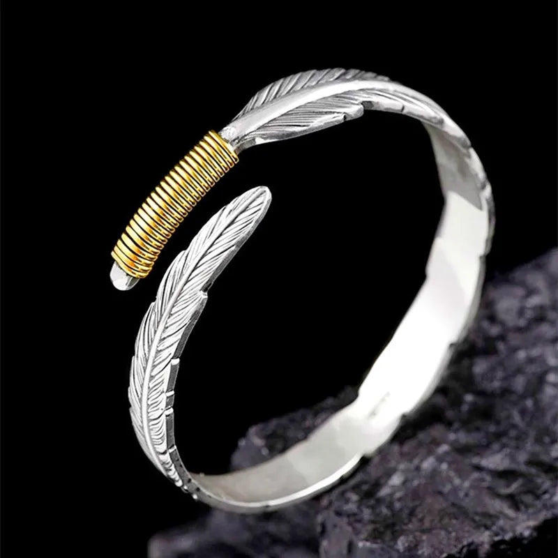 Retro Silver Feather Bracelet