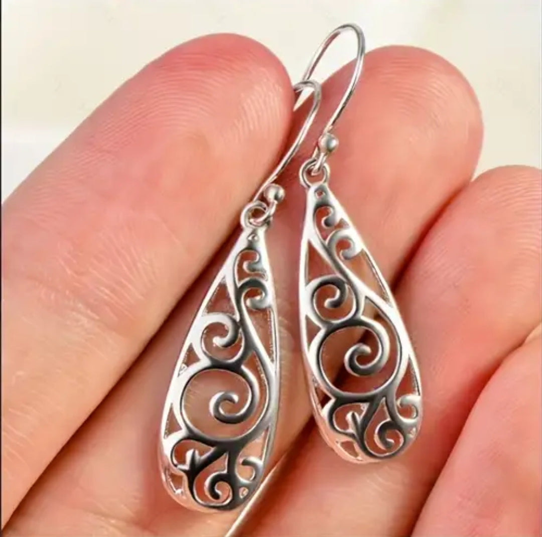 Silver Drop Koru Earrings