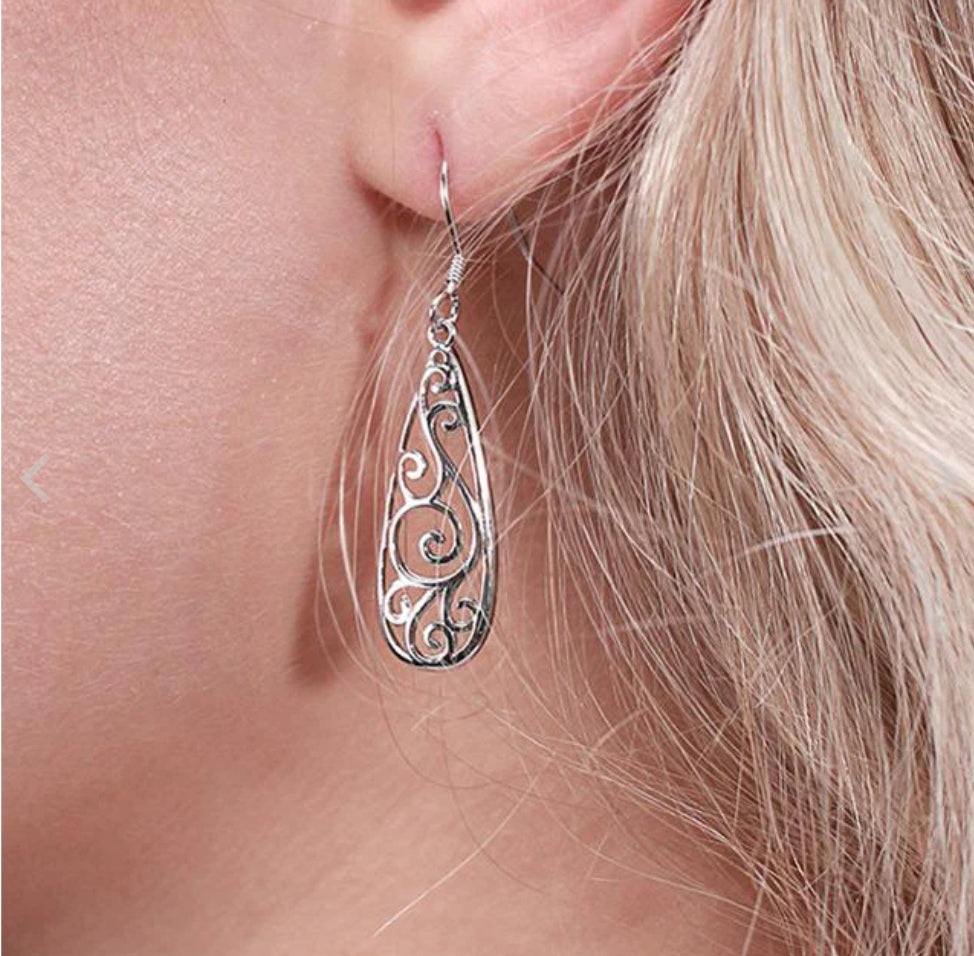 Silver Drop Koru Earrings