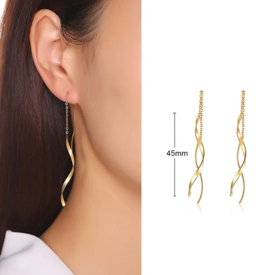 Gold Twist Chain Drop Earrings