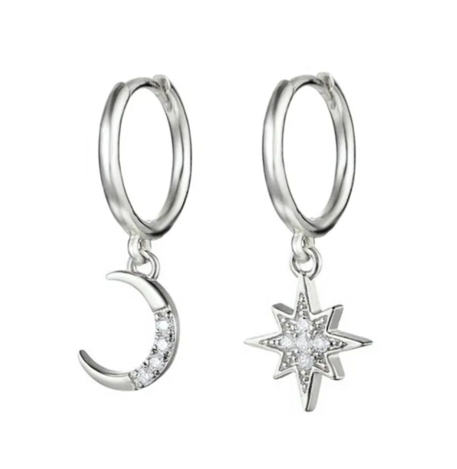 Star and Moon Gold Small Hoop Earrings