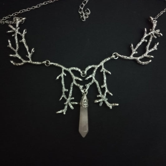 White Crystal Branches Necklace