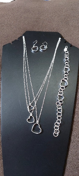 Silver Heart Bracelet, Necklace & Earrings Set