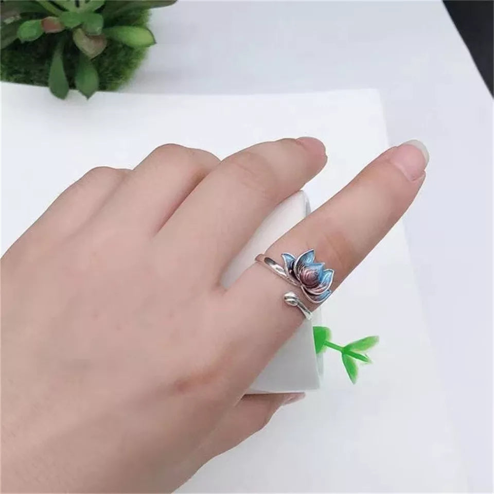 Blue Lotus Flower Ring