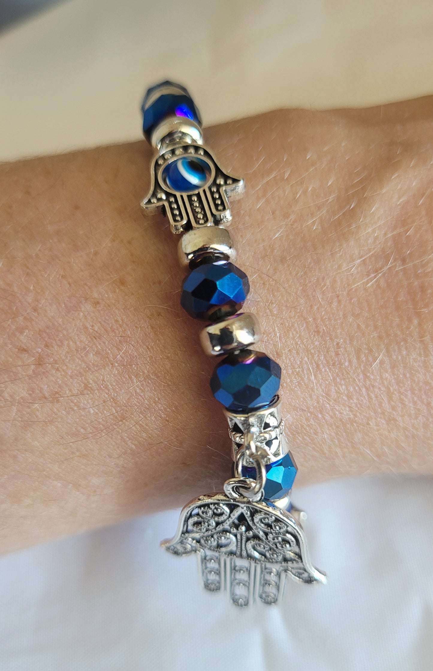 Silver and Blue Evil Eye Bracelet