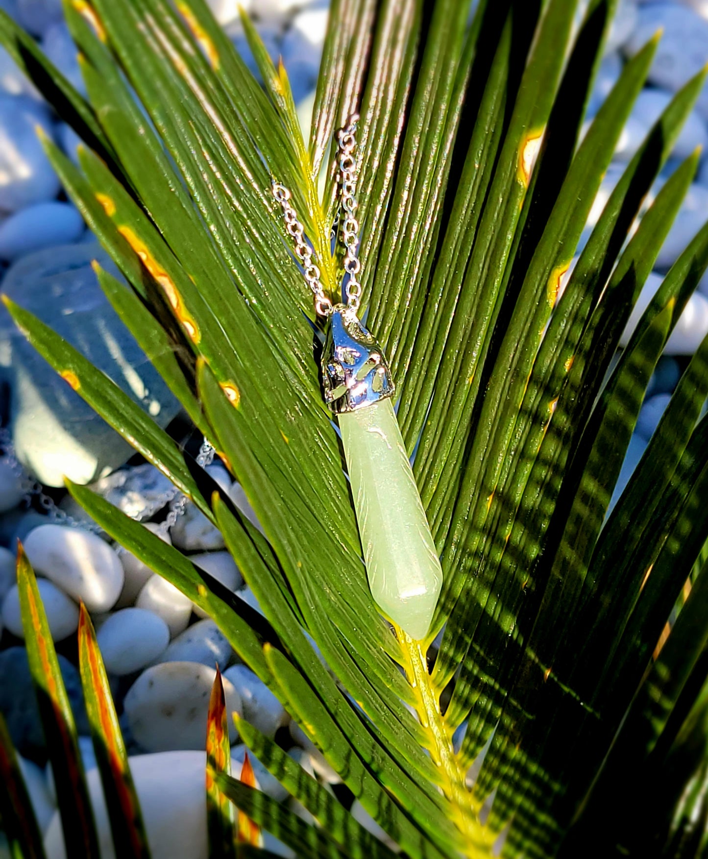 Green Aventurine crystal & silver chain necklace