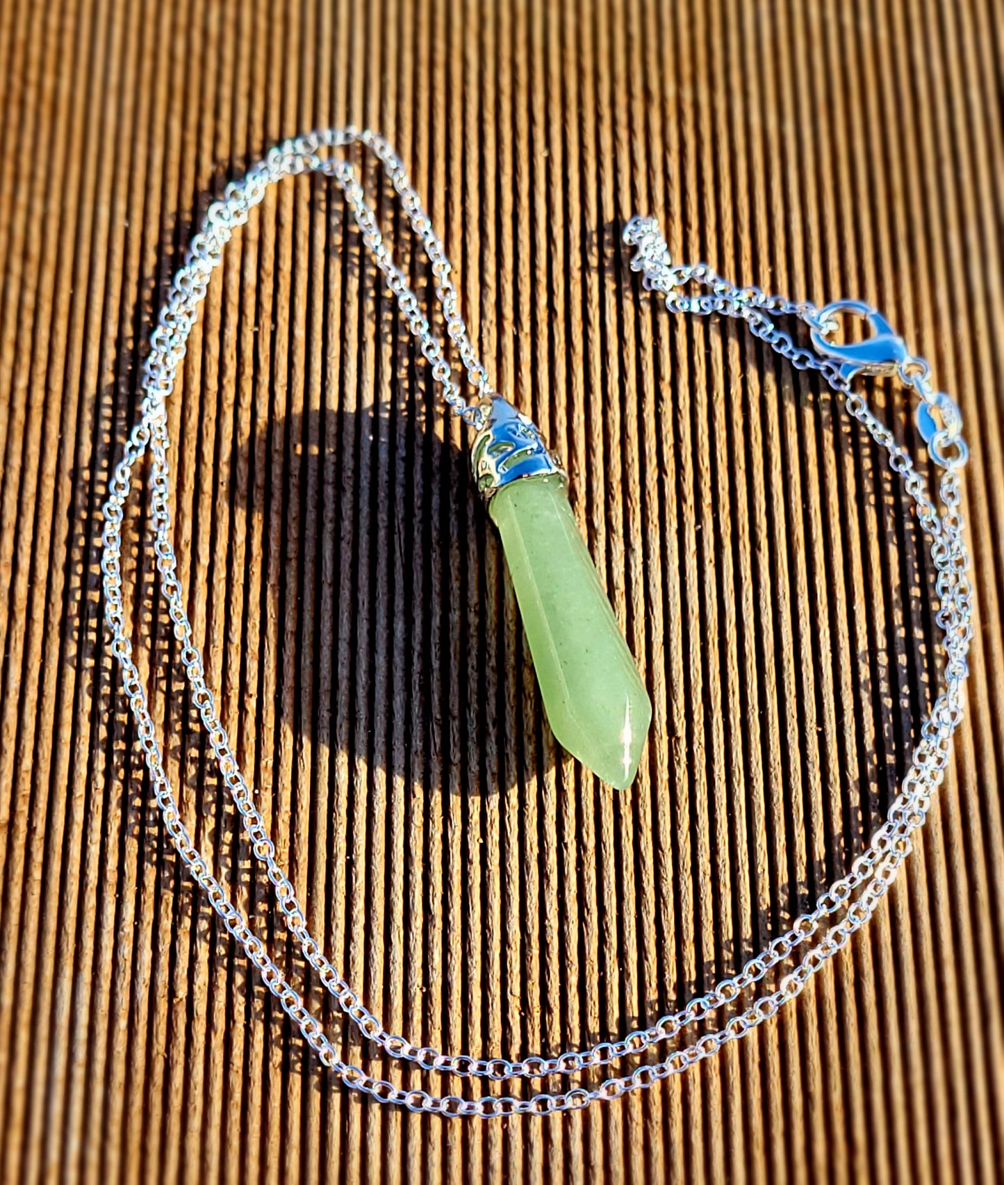 Green Aventurine crystal & silver chain necklace