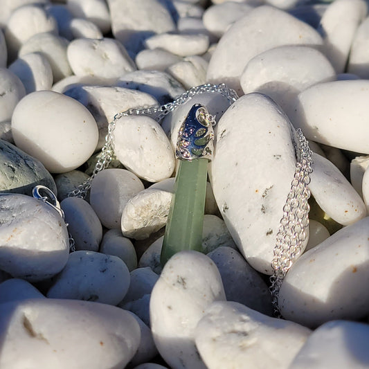 Green Aventurine crystal & silver chain necklace