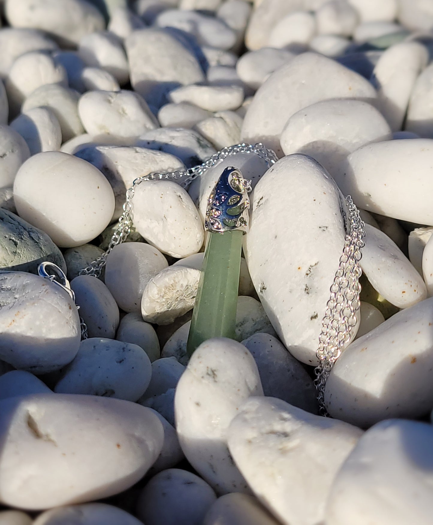 Green Aventurine crystal & silver chain necklace