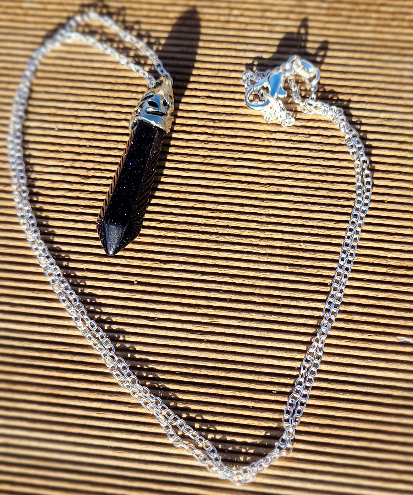 Black Obsidian crystal & silver chain necklace